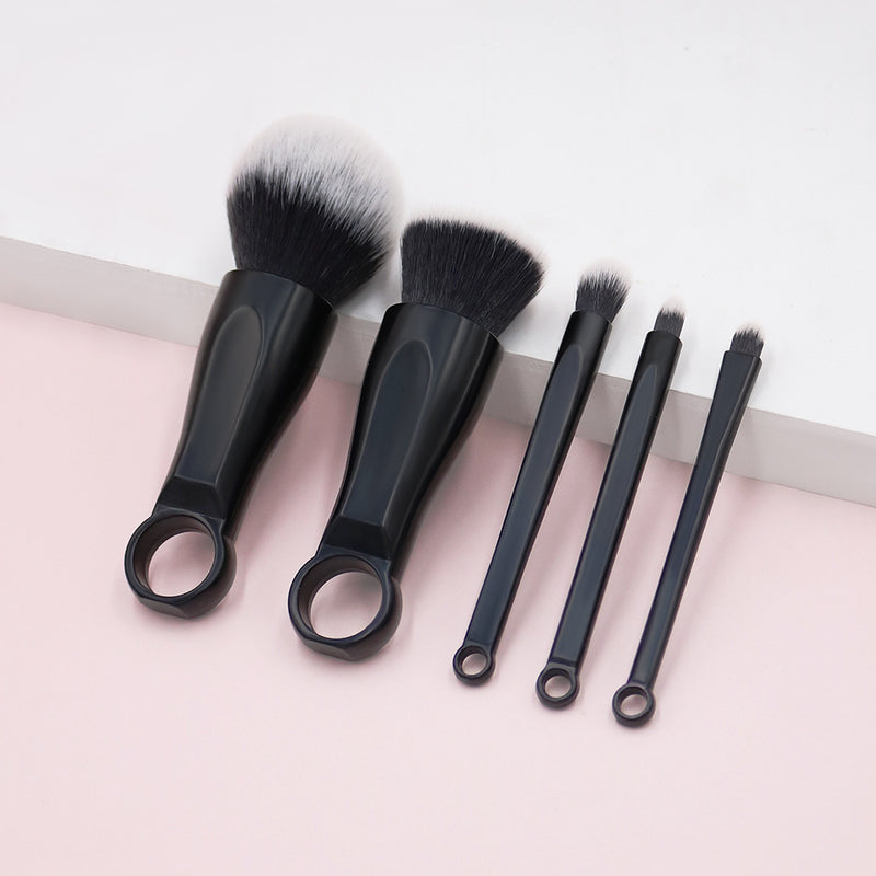 DUAIU 5-Piece Travel Makeup Brush Set - Soft Bristle Foundation, Powder & Blending Brushes | Portable Cosmetic Tools for Everyday Use (Black)