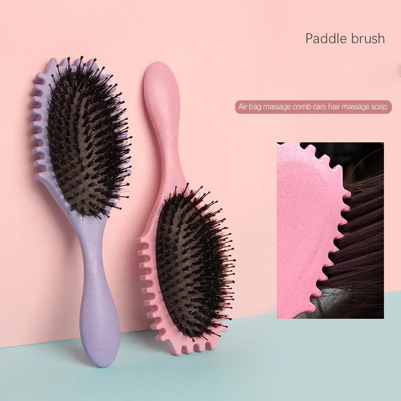 DUAIU Curly Hair Brush, Bouncy Curl Brush - Pro Nylon Pin Styling Hair Brush for Detangling, Separating and for Men and Women - Soft Bristle Hair Brush Glides Through Tangles with Ease  (Purple)