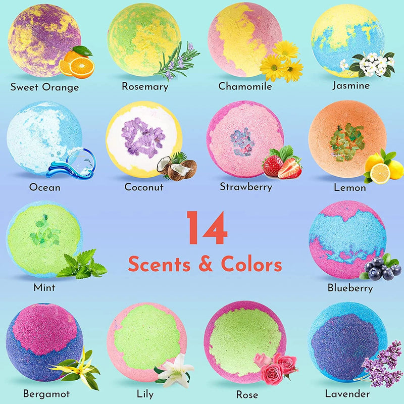 DUAIU Bath Bombs Gift Set 14Pcs Natural Bath Bomb Set Organic Bubble Bath Bombs with Essential Oil Gifts for Her Birthday Anniversary Valentines Mothers Day Gifts for Women Mom Girls