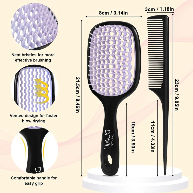 DUAIU Detangler Brush, Paddle Vented Hair Brush Anti-Static No Tangle Knot for Wet Dry Hair, Faster Drying Detangling Hairbrush and Parting Teasing Comb for Women Men