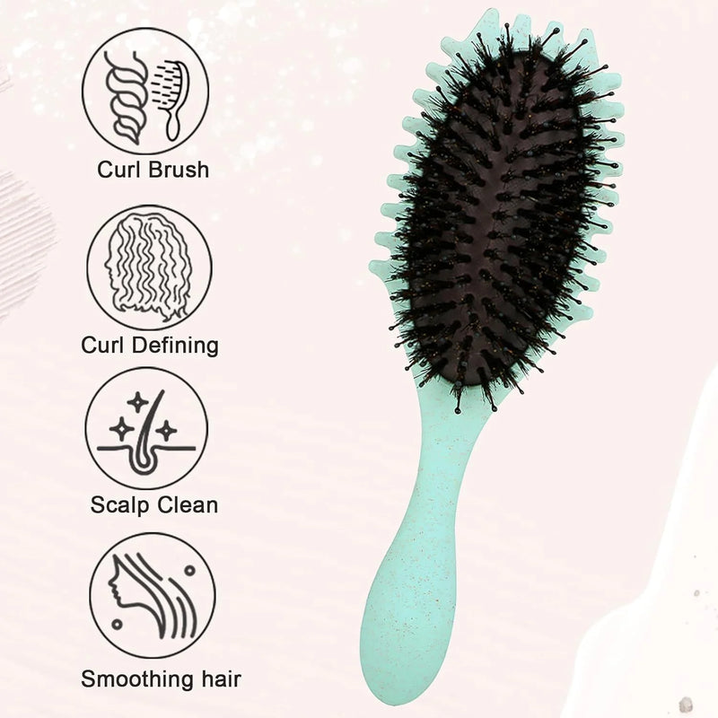 DUAIU Curly Hair Brush, Bouncy Curl Brush - Pro Nylon Pin Styling Hair Brush for Detangling, Separating and for Men and Women - Soft Bristle Hair Brush Glides Through Tangles with Ease  (Green)