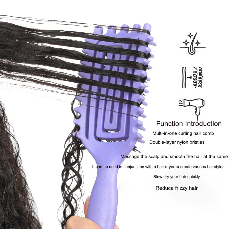 DUAIU Curl Defining Brush, Hair Brush for Combing and Shaping Men's and Women's Curls to Reduce Pulling, Nylon Bristles, Oblong, Flexible, Curl Enhancing, Unisex,(Purple)