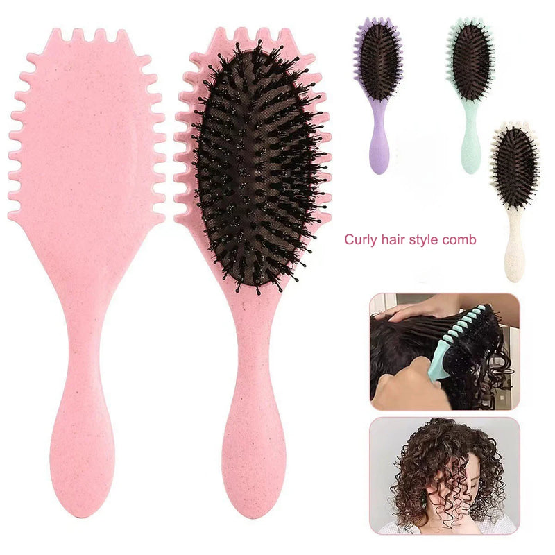 DUAIU Curly Hair Brush, Bouncy Curl Brush - Pro Nylon Pin Styling Hair Brush for Detangling, Separating and for Men and Women - Soft Bristle Hair Brush Glides Through Tangles with Ease  (Pink)