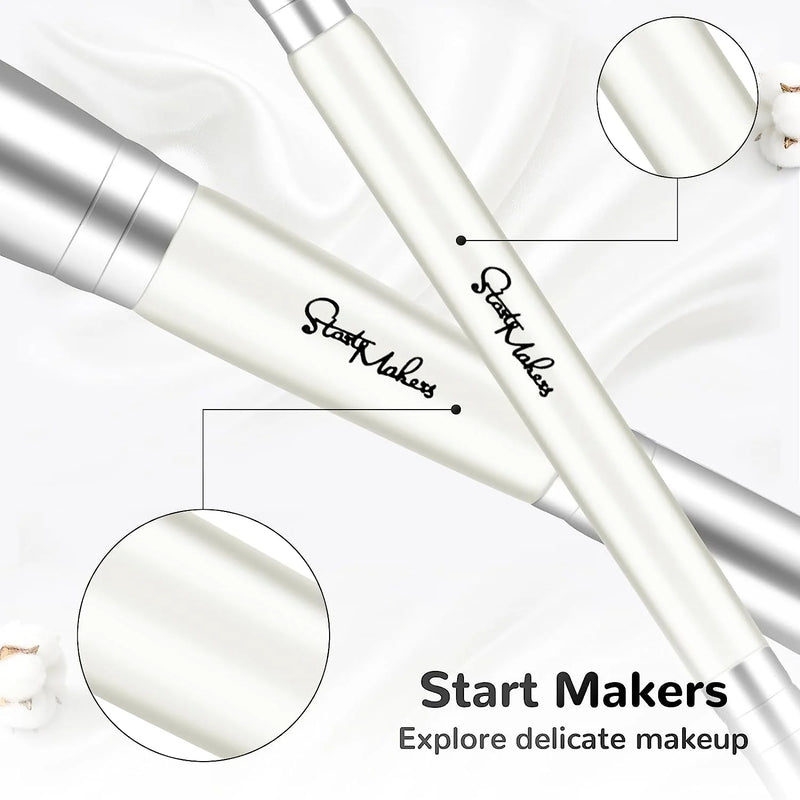 DUAIU Foundation Brush 2 pcs Dual-ended 2-in-1 Kabuki Makeup Brushes Blush Brush Eye Shadow Brush Loose Powder Brush Premium Face Makeup Brushes Beauty Tools (White)
