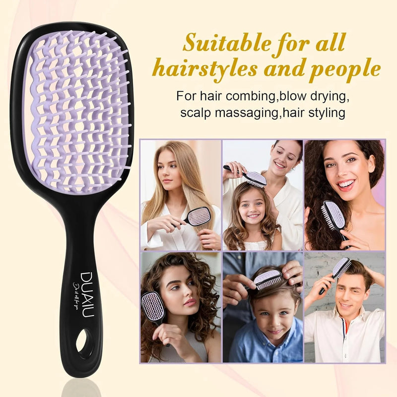 DUAIU Detangler Brush, Paddle Vented Hair Brush Anti-Static No Tangle Knot for Wet Dry Hair, Faster Drying Detangling Hairbrush and Parting Teasing Comb for Women Men