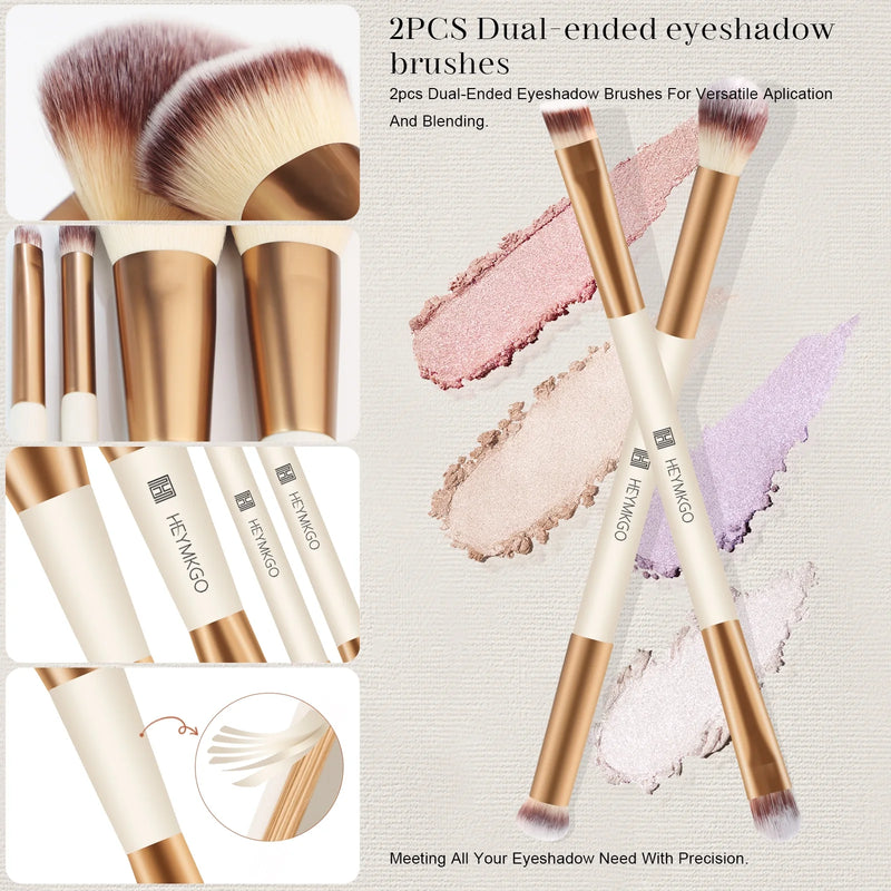 HEYMKGO Makeup Brushes Duo End Foundation Powder Buffer and Contour Brush Synthetic Cosmetic Tools 4Pcs