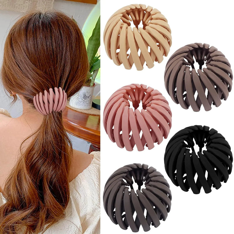 7Pcs Bird Nest Magic Hair Clip, DUAIU Lazy Bird's Nest Plate Hairpin, Expandable Ponytail Holder, Frosted Hair Clips, Hairpin Donut Hair Bun Maker for Women Girls Long Natural Hair Accessories