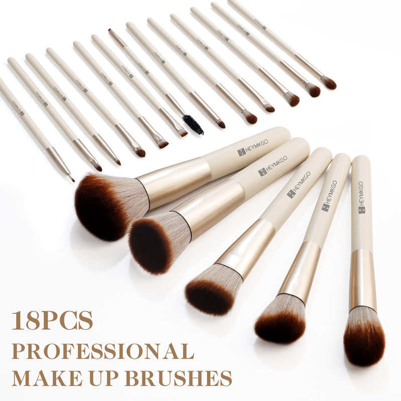 DUAIU Makeup Brushes,18Pcs Makeup Brushes Set Professional Premium Synthetic Foundation Powder Blush Blending Face Brush Kit, Eyeshadow Set Brush Set Kit with Caes(Apricot)