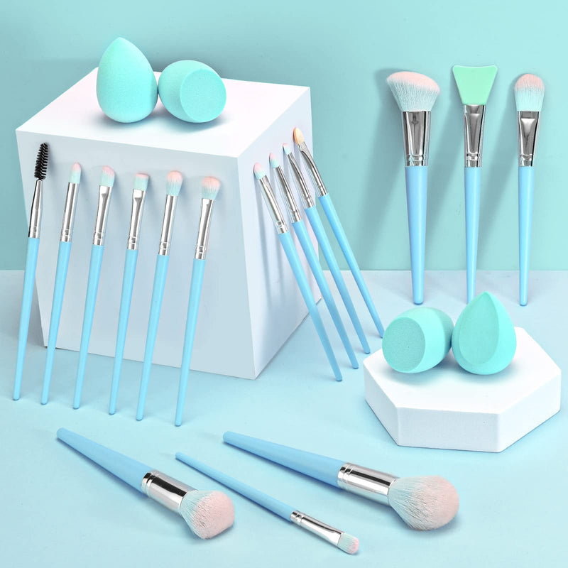 Makeup Brushes DUAIU 16pcs Professional Makeup Brush with Makeup Sponge Set Premium Synthetic Foundation Kabuki Eyebrow Concealers Blending Eye Shadow Brushes Make up Tool Kit (Blue)