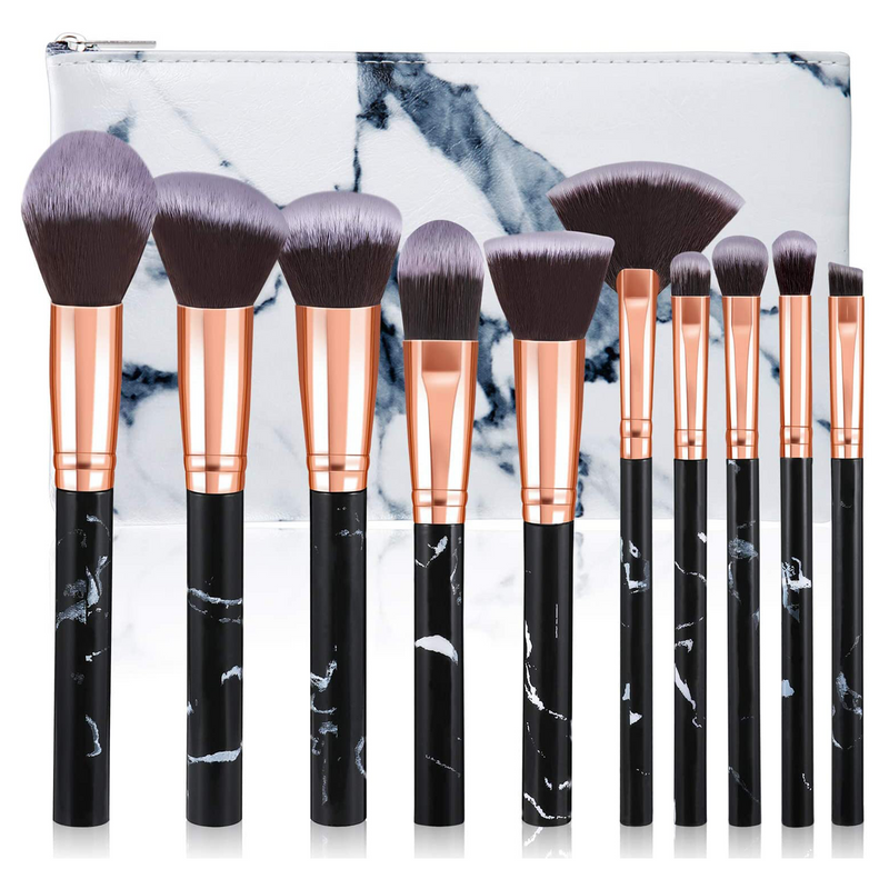 Marble-10pcs Black Makeup Brush Sets with Cosmetics Bag