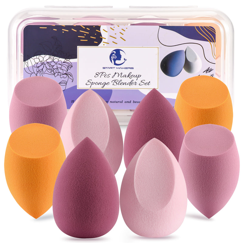 8 Pack Beauty Makeup Sponge Set, Wet & Dry Makeup Puffs, Multicolor Makeup Sponges Blender, Foundation Makeup Tools Makeup Egg Set with Gift Box