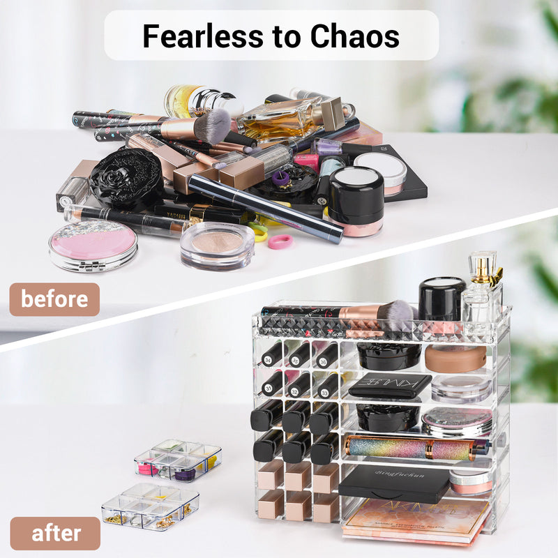 Clear Makeup Organizer - Cosmetic Display Cases Makeup Stand Brush Holder Perfume Organizers with 2pcs Jewelry Organizer for Lipstick Lotions Eyeshadow Nail Polish Hair Accessories