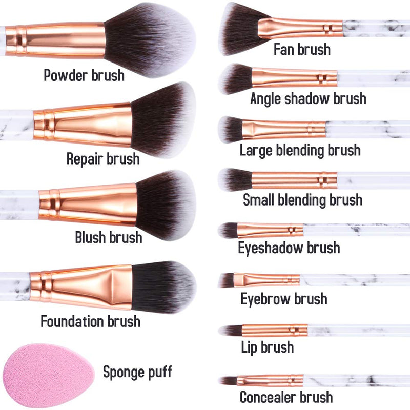 12Pcs White Marble MakeUp Brushes with Make Up Sponge and Cosmetic Bag - DUAIU Shop