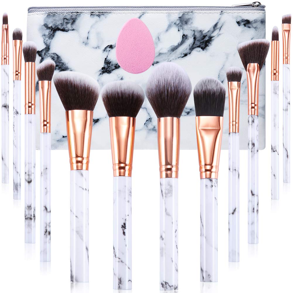 12Pcs White Marble MakeUp Brushes with Make Up Sponge and Cosmetic Bag - DUAIU Shop