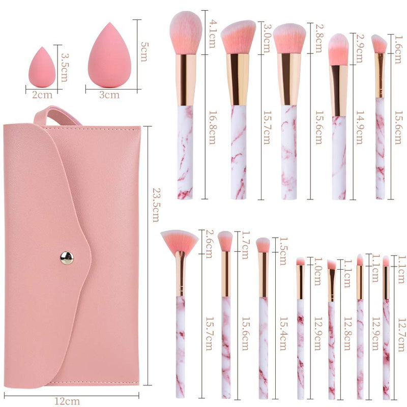 12Pcs Pink Marble Makeup Brush with Beauty Blender and Cosmetic Bag - DUAIU Shop