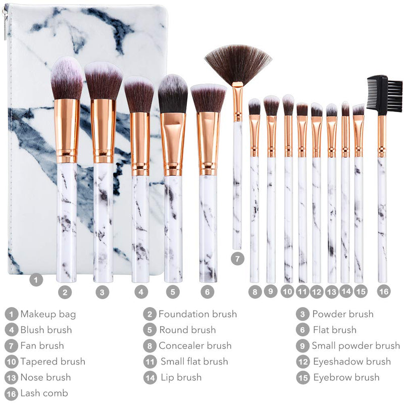 DUAIU 15PCs Marble Makeup Brush Set with Bag - DUAIU Shop