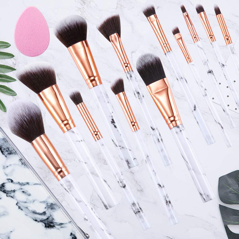 12Pcs White Marble MakeUp Brushes with Make Up Sponge and Cosmetic Bag - DUAIU Shop