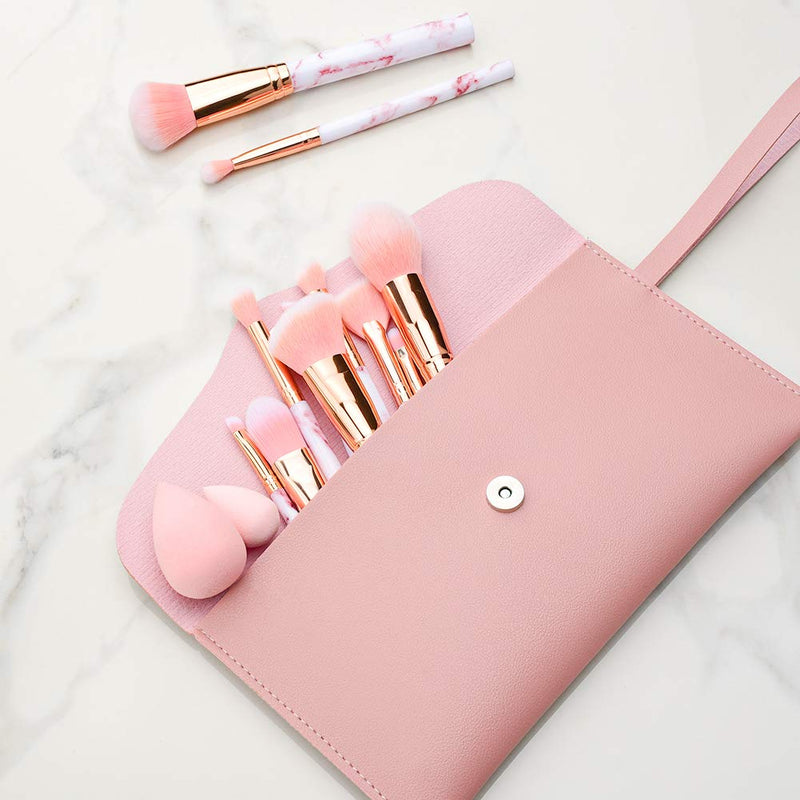 12Pcs Pink Marble Makeup Brush with Beauty Blender and Cosmetic Bag - DUAIU Shop