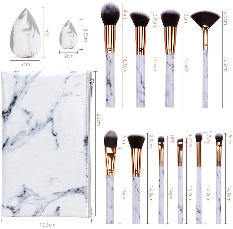 HEYMKGO Professional 10PCS Marble Makeup Brush Set + 2 Sponge Puff + Marble Pattern Cosmetics Bag - DUAIU Shop