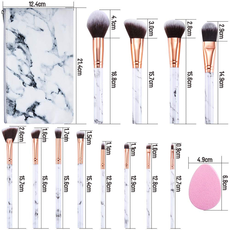 12Pcs White Marble MakeUp Brushes with Make Up Sponge and Cosmetic Bag - DUAIU Shop