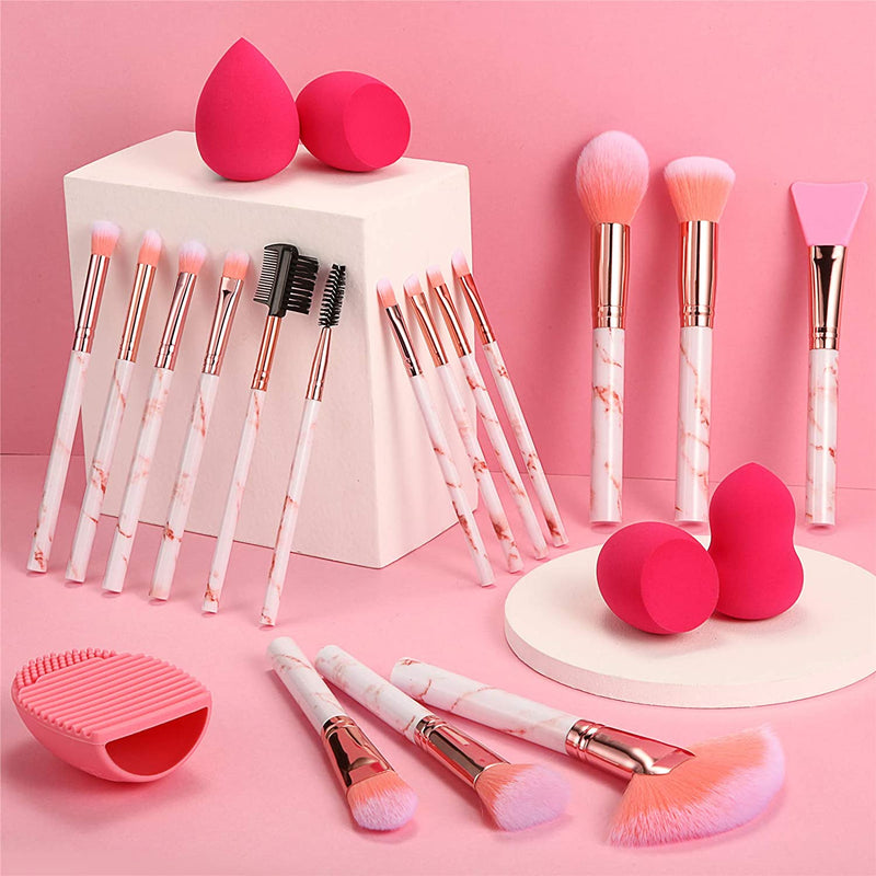 16Pcs Pink Makeup Brush Set with 4PCs Makeup Sponge - DUAIU Shop