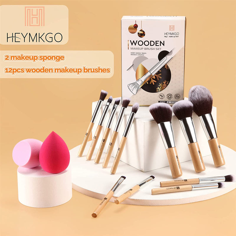 HEYMKGO 12pcs Eco-friendly Vegan  Wooden Handle Makeup Brushes - DUAIU Shop