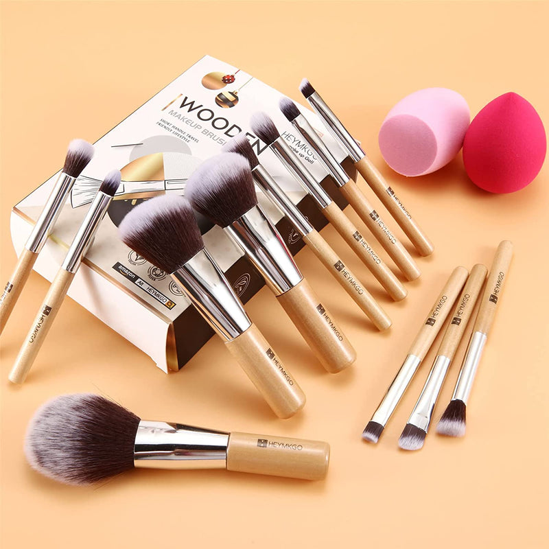 HEYMKGO 12pcs Eco-friendly Vegan  Wooden Handle Makeup Brushes - DUAIU Shop