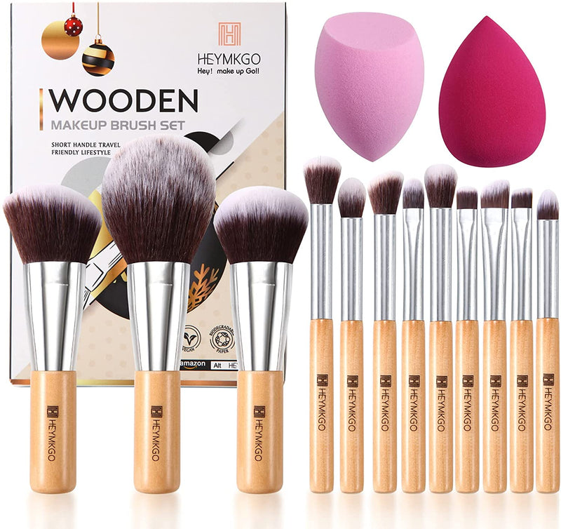 HEYMKGO 12pcs Eco-friendly Vegan  Wooden Handle Makeup Brushes - DUAIU Shop