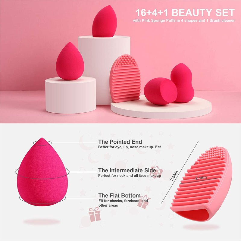 16Pcs Pink Makeup Brush Set with 4PCs Makeup Sponge - DUAIU Shop