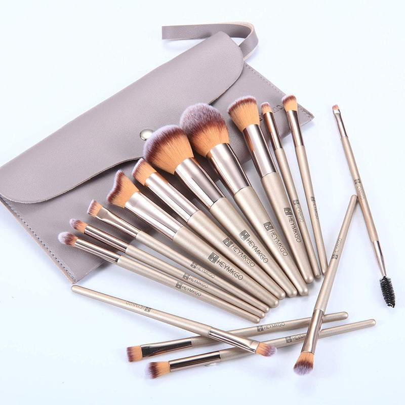 HEYMKGO 15PCS Champagne Gold Professional Makeup Brush Sets Foundation Brush Blending Powder Blush - DUAIU Shop