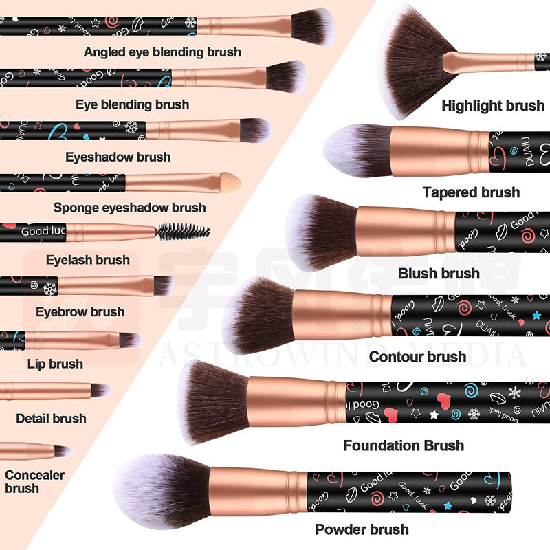 DUAIU 15PCs Black LUCK Makeup Brush Set - DUAIU Shop