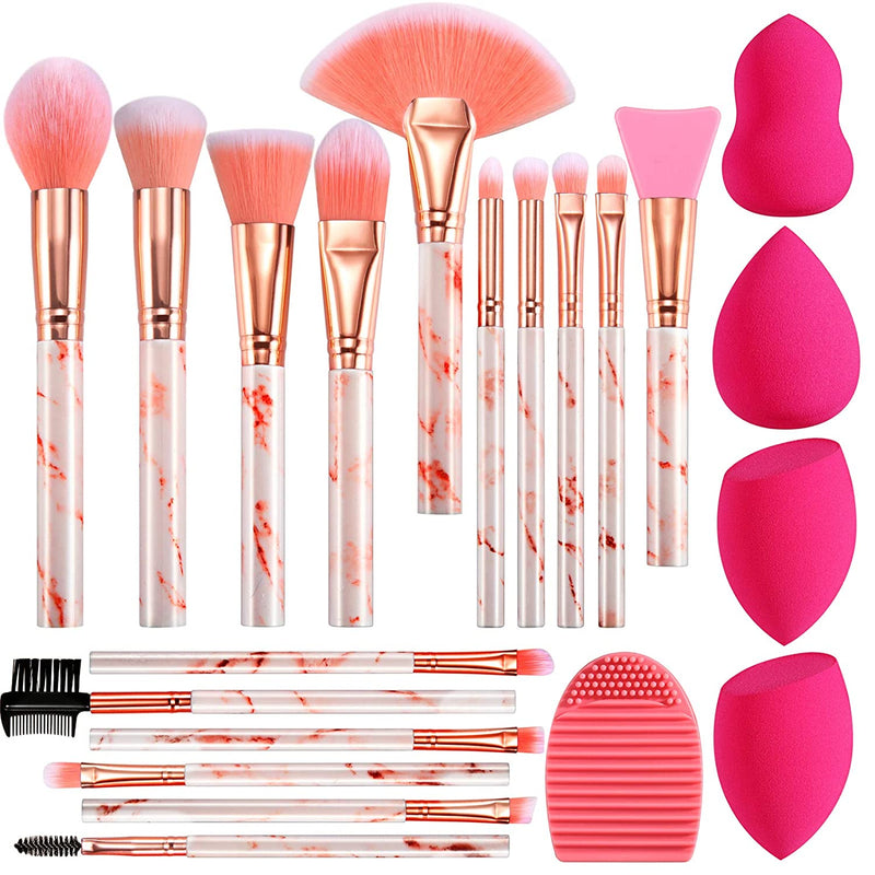 16Pcs Pink Makeup Brush Set with 4PCs Makeup Sponge - DUAIU Shop