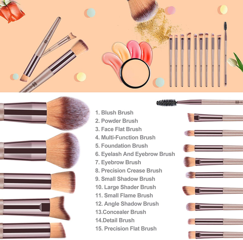 HEYMKGO 15PCS Champagne Gold Professional Makeup Brush Sets Foundation Brush Blending Powder Blush - DUAIU Shop