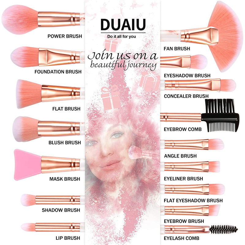 16Pcs Pink Makeup Brush Set with 4PCs Makeup Sponge - DUAIU Shop