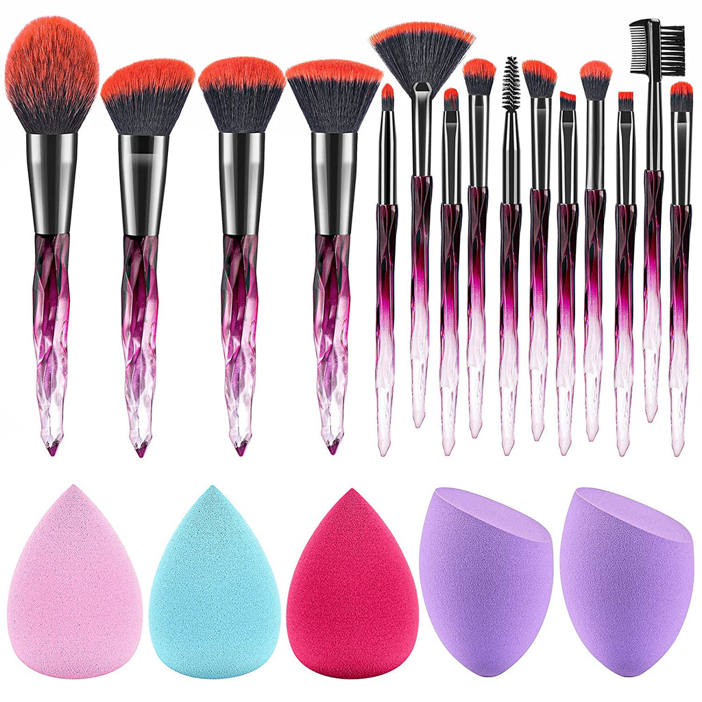 15pcs Crystal Makeup Brush Set with 5pcs Blender Sponge - DUAIU Shop